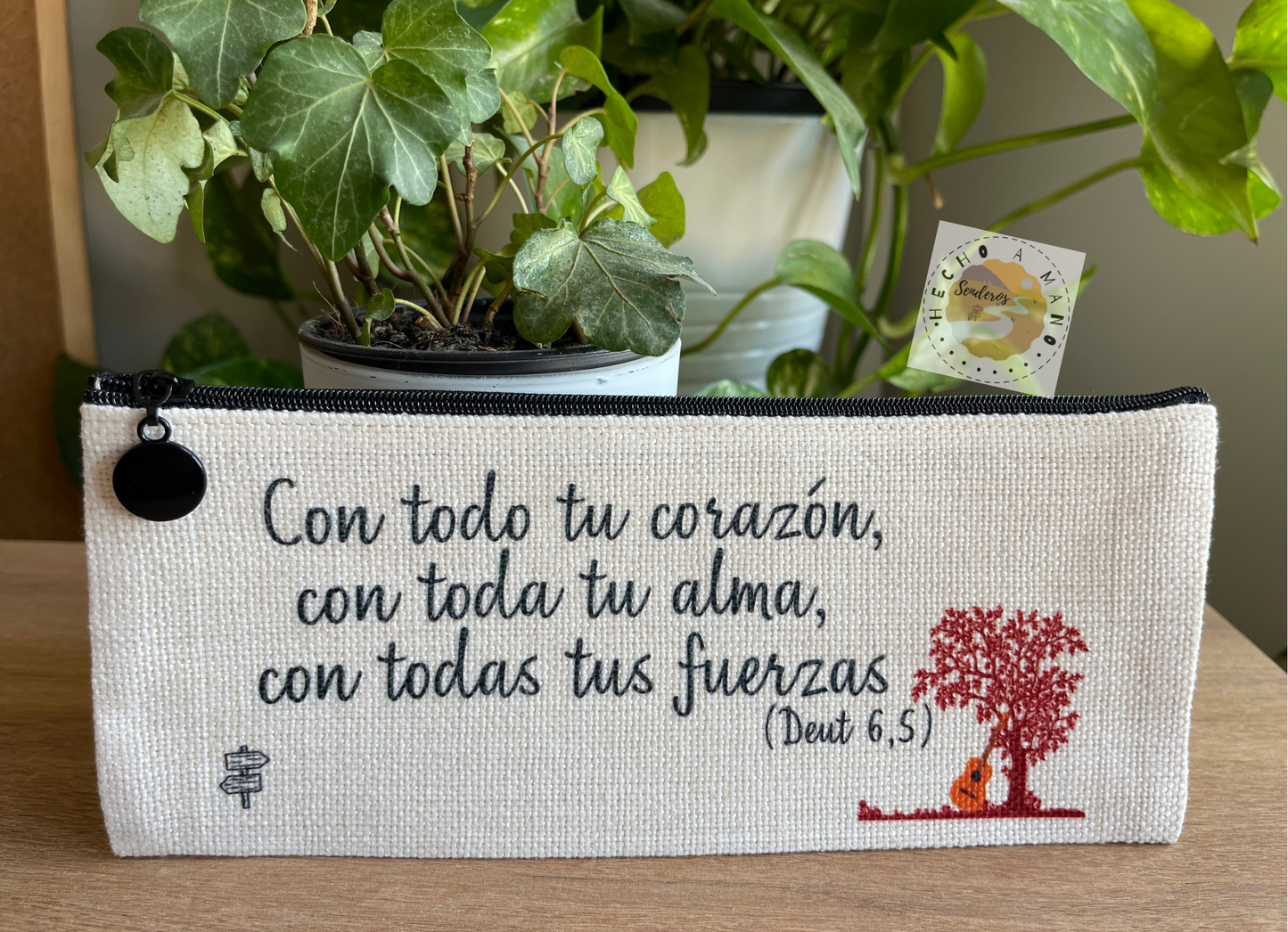 Estuche Símil Lino "Con todo tu corazón, con toda tu alma, con todas tus fuerzas"