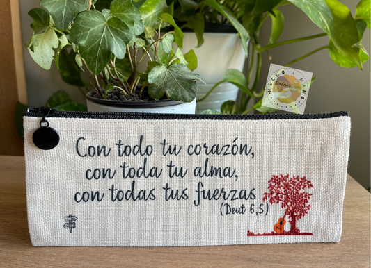 Estuche Símil Lino "Con todo tu corazón, con toda tu alma, con todas tus fuerzas"