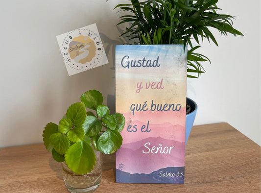 Lámina de madera DM "Gustad y ved que bueno es el Señor"
