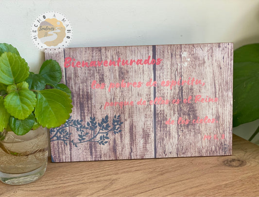 Lámina de madera DM "Bienaventurados los pobres de espíritu..."